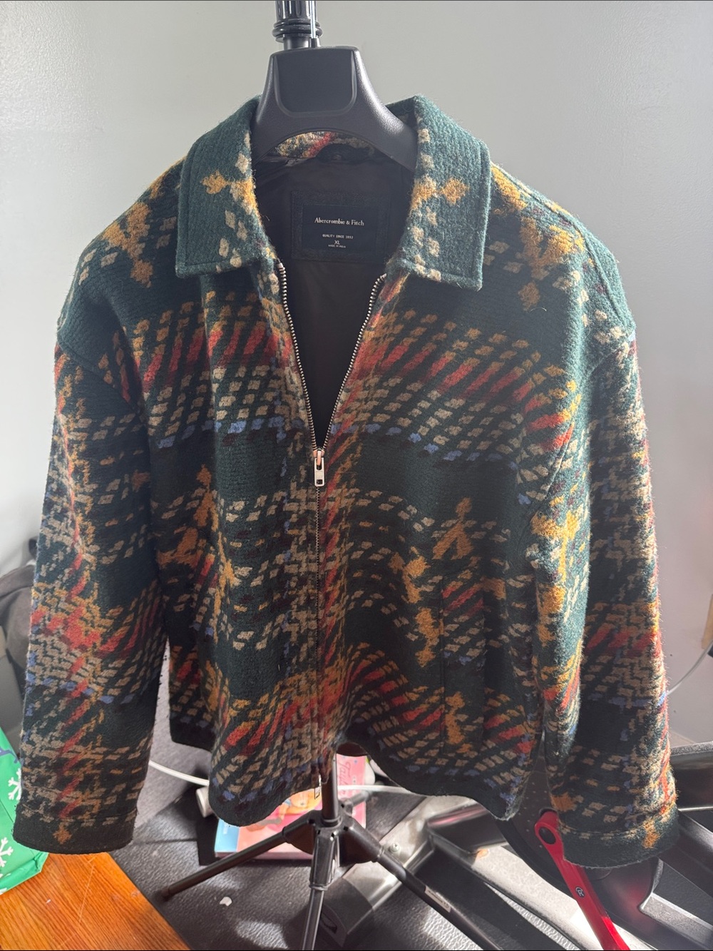 Abercrombie & Fitch Dark Green Patterned Zip Shirt Jacket